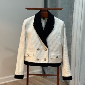 Ann Taylor Black and Cream Double-Breasted Blazer